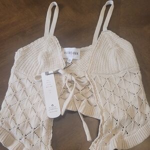 Olive & Oak Beige Knit Lace-Up Top NWT with tie-front.